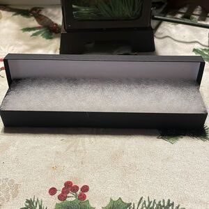 8.25” x 2” x 1” rigid black necklace/bracelet gift box w/lid and white filler